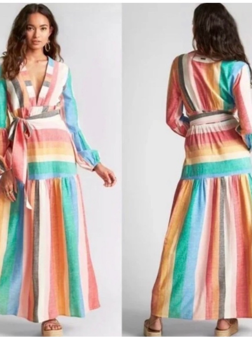 Billabong Pastel Multi-Stripe V-Neck Maxi Dress sincerely Jules XS